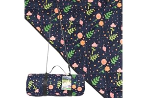 PICYALO Outdoor Picnic Blanket Blue Floral 80"x80" Large Sandproof Beach Blanket Waterproof Picnic Blankets Foldable for Cami