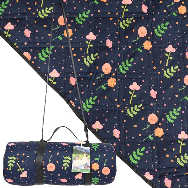 PICYALO OUTDOOR PICNIC BLANKET BLUE FLORAL 80″X80″ LARGE...