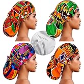 Jamntower 4 Pcs Extra Large Satin Lined Scrub Caps for Women Long Hair Nurse Surgical Hat with Buttons Adjustable Tie Back