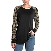 AYIFU Womens Long Sleeve Shirts Floral Print Raglan Tops Casual Tunic