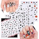 6 Sheets Halloween Nail Art Stickers, Ghost Nail Decals 3D Horror Ghost Skull Spider Web Bat Pumpkin Self-Adhesive Decals Designs,Halloween Nail for DIY Nail Supplies Decoration