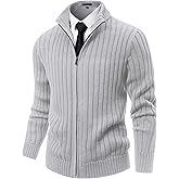 NITAGUT Men's Cardigan Sweater Stand Collar Full Zip Up Sweater Slim Fit Casual Knit for Winter
