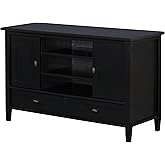 SIMPLIHOME Warm Shaker SOLID WOOD 47 Inch Wide Transitional TV Media Stand in Black For TVs up to 52 Inches, For The Living R