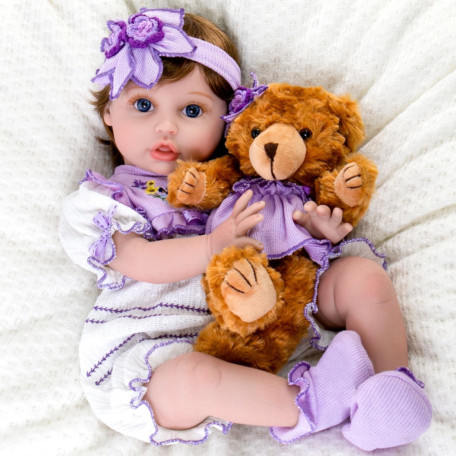 Photo 1 of Aori Lifelike Baby Dolls Real Life Baby Doll 22 Inch Realistic Reborn Baby Girl Coming with Feeding Accessories Set for Kids 3+