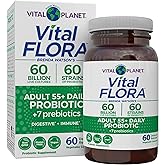 Vital Planet - Vital Flora Adults Over 55 Daily Probiotic 60 Billion CFU, Diverse Strains, Organic Prebiotics, Immune Support, Gas Relief, Digestive Health Probiotics for Women and Men 60 Capsules