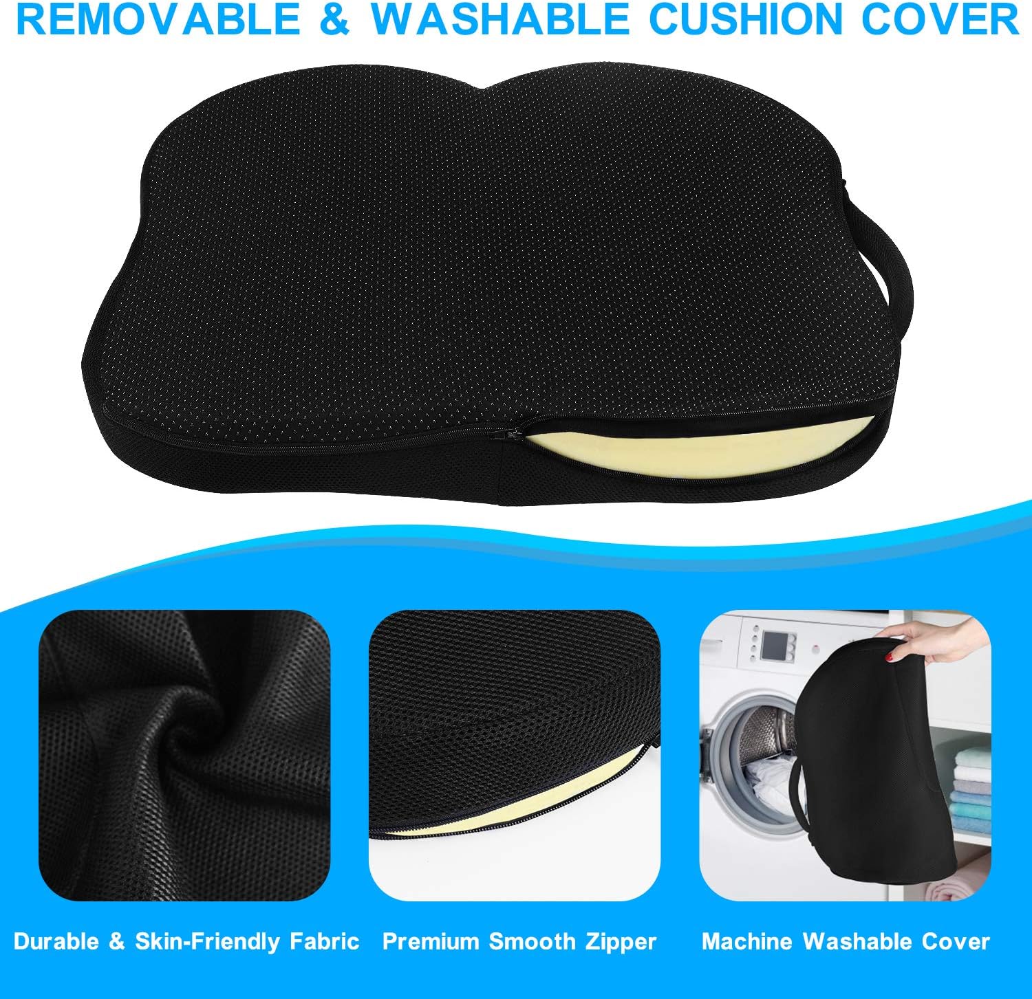 COMSOON Seat Cushion, Cooling Gel Office Chair Cushion for Pressure Relief, Non-Slip Memory Foam Tailbone Pain Relief Cushion Butt Pillow for Chair, Car, Airplane & Wheelchair: Home & Kitchen