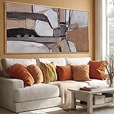 Brown Modern Neutral Abstract Canvas Wall Art 29x58 Inch, Large Framed Artwork with Wooden Frame, Contemporary Beige and Taupe Wall Decor for Living Room, Office, or Hallway