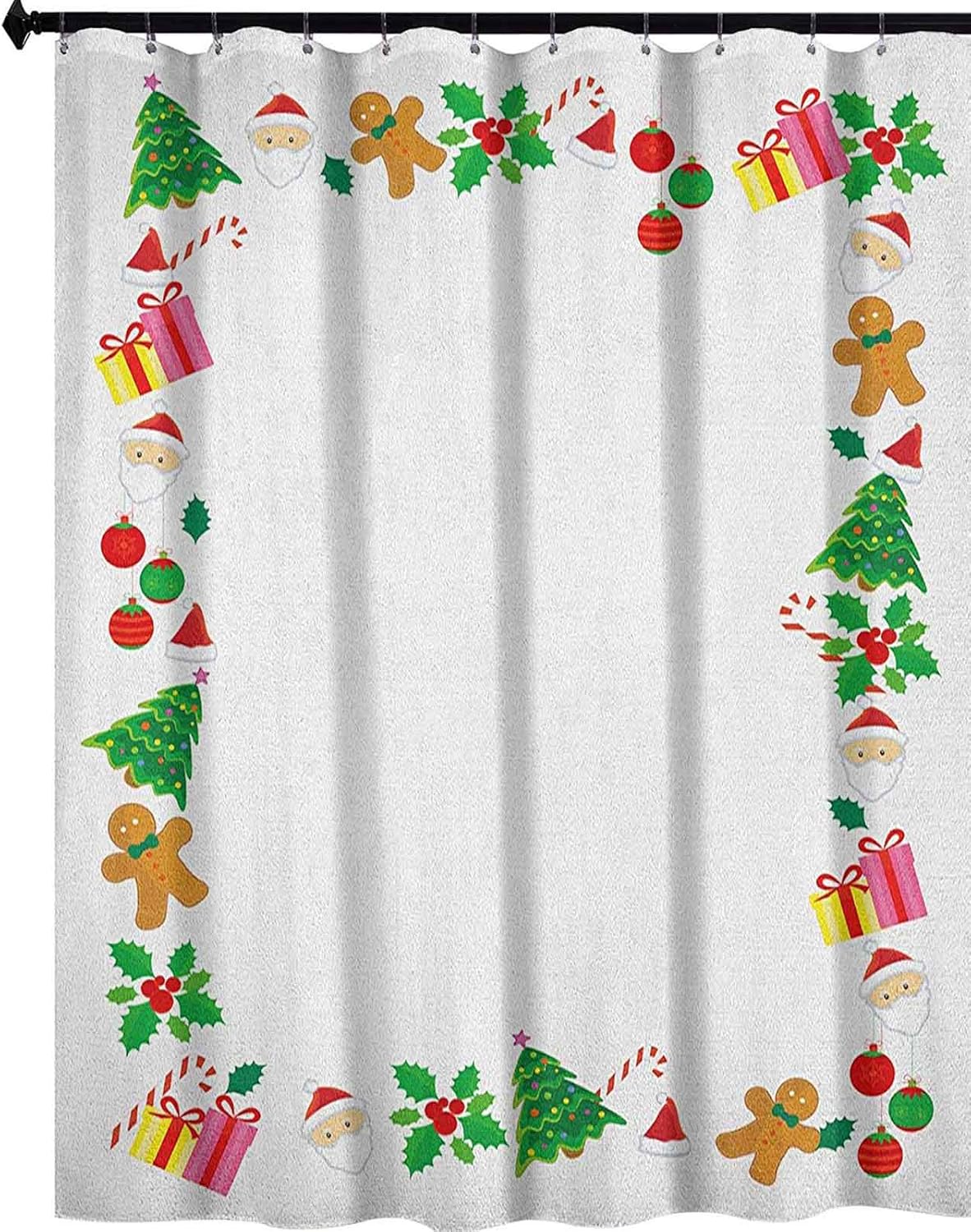 YUAZHOQI Kids Christmas Polyester Fabric Shower Curtain Colorful Border