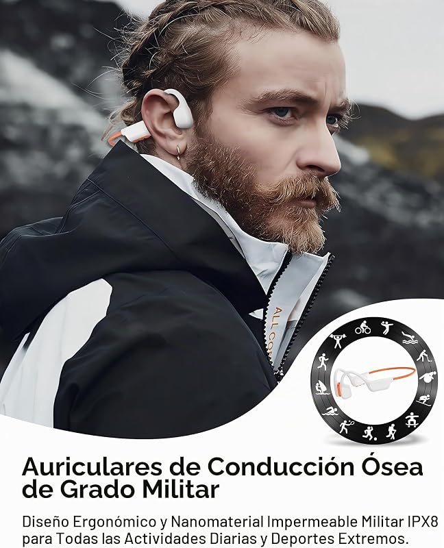 Auscultadores de natação por condução óssea, IPX8, MP3 8 GB, Bluetooth 6.0
