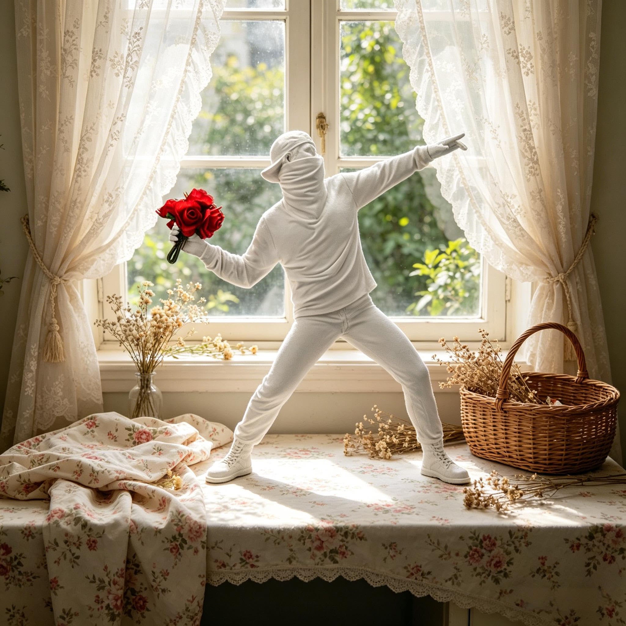 Taxually Sculpture Decoration, Sculptures Banksy Flower Thrower Statue Model Modern Ornaments Figure Stable for Desktop, Table, Living Room, Bedroom