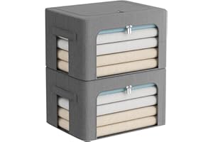 FHSQX 2 Pack Clear Window Storage Bins - Foldable Fabric Storage Bins Boxes for Clothes - Stackable Box Organizer Set with Carrying Handles (Gray,22L, 15.7x 11.8x 7.8 Inch)