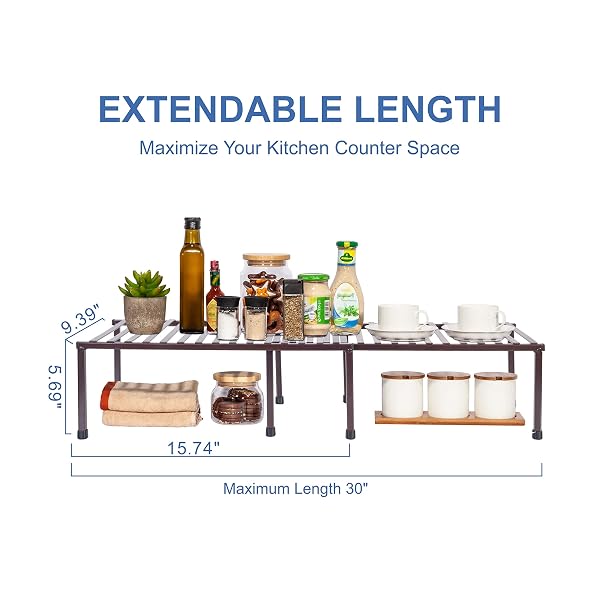 STORAGE MANIAC SET OF 4 EXPANDABLE KITCHEN RACK WIRE SHELF ORGANIZER ADJUSTABLE METAL PANTRY STORAGE FOR PLATE DISH CABINETS COUNTER, BROWN