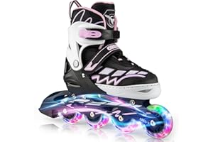 OBENSKY Adjustable Inline Skates for Girls and Boys, Fun Illuminating Inline Skates for Kids Ages 5-8 8-12, Roller Skates for Youth Beginners - Includes Free Skate Bag