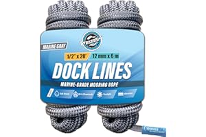 WAVESRX Premium Nylon Boat Dock Lines & Ropes for Docking & Pontoon | Double Braided Marine Rope | Boat Ropes for Docking with Loop | UV & Saltwater Resistant Dock Rope (Marine Grey, 1/2” x 20’)