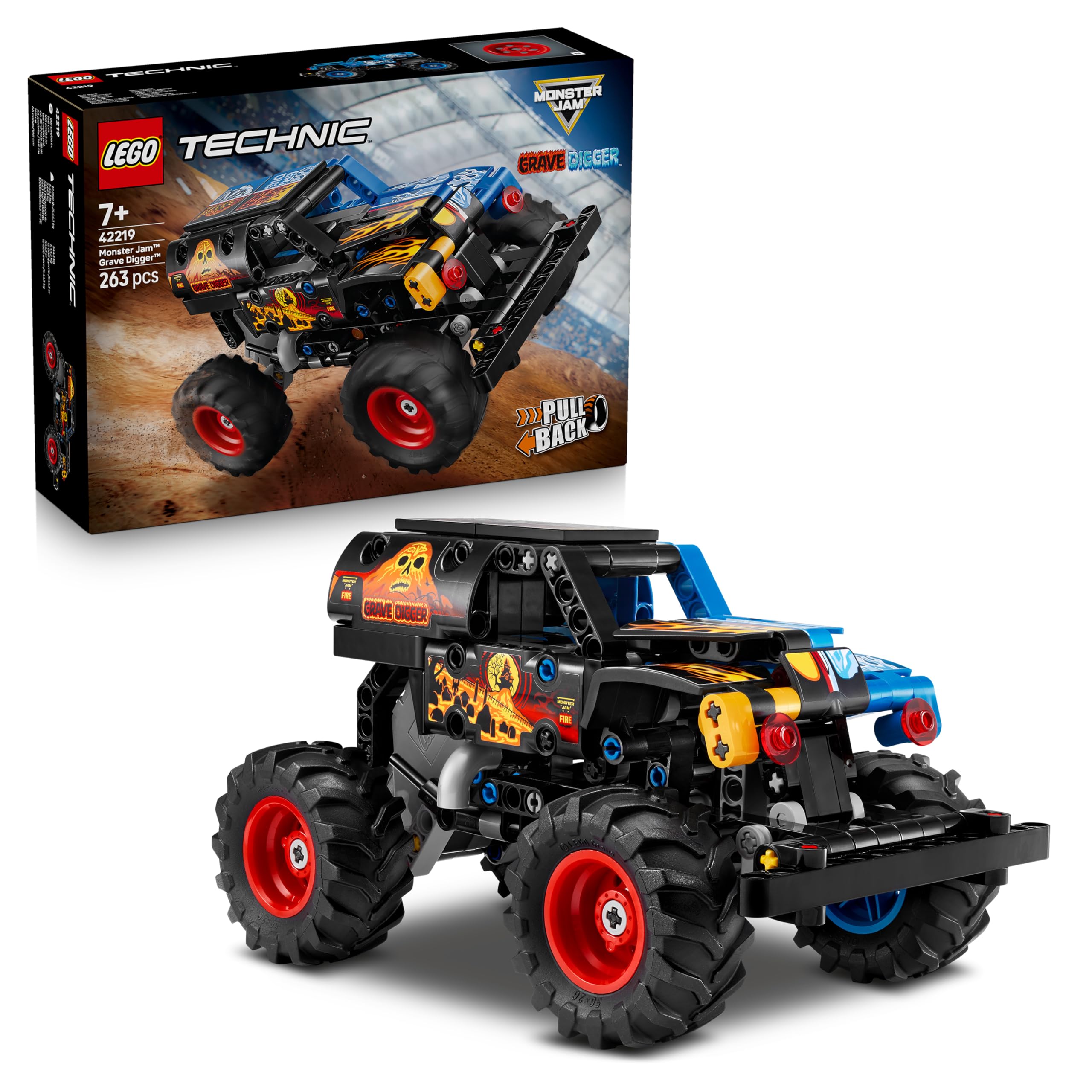 LEGO Technic Monster Jam Grave Digger Feuer und EIS - Monstertruck Modellbau & Konstruktionsspielzeug mit Rückziehmotor - Spielzeug für Kinder, Mädchen & Jungen - Geschenke für Kinder - 42219