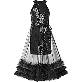 GRACE KARIN Girls Sequin Dress Sparkly Formal Party Pageant Halter Tulle Maxi Teen Prom Dresses for 7-14 Years