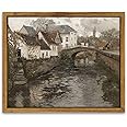 InSimSea Framed Canvas Wall Art Vintage Decor, Room Decor Vintage Scenery Office Home Bathroom Decor Wall Art, Classical Oil Painting Small town near La Panne Canvas Prints, 8"x10"