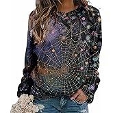 MARSVOVO Fall Sweatshirt for Women Novelty Spider Web Shirt Dressy Casual Crewneck Tunic Tops Spring Graphic Pullover