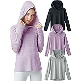 3 Pack Athletic Girls Long Sleeve Shirts with Thumb Holes, Workout Hoodies for Kids, Hooded Shirt Pullover Tops