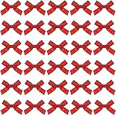 PPhtony Mini Hair Bow Clips 30Pcs Mixed Color Satin Hair Ribbon Bowknot Alligator Clips Barrettes for Women Girls Teens Braids Hair Decoration (Red)