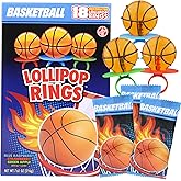 Needzo Basketball Lollipop Rings Party Favors, Sports Ball Shaped Candy Goodie Bag Fillers for Birthdays, 18 Suckers