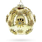 Jeweled Snowflakes Adorning a Golden Glossy Blown Glass Ball Christmas Ornament