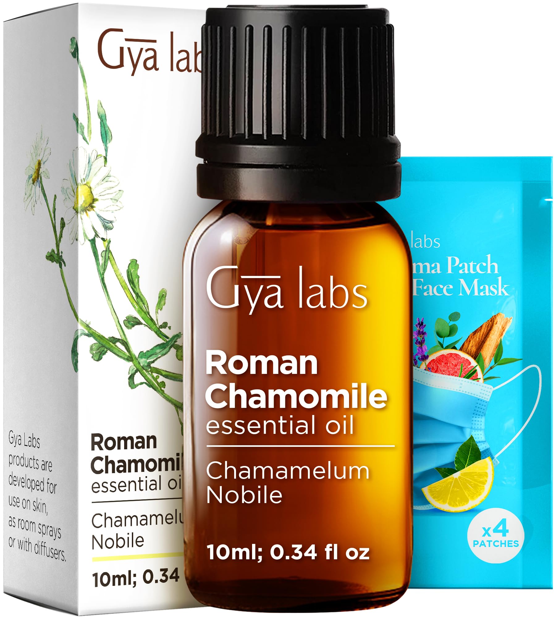 Gya Labs Roman Chamomile Essential Oil for Diffuser - 100% Pure Natural Roman Chamomile Oil for Skin, Hair, Face, Aromatherapy & Candle Making Scent (10ml)