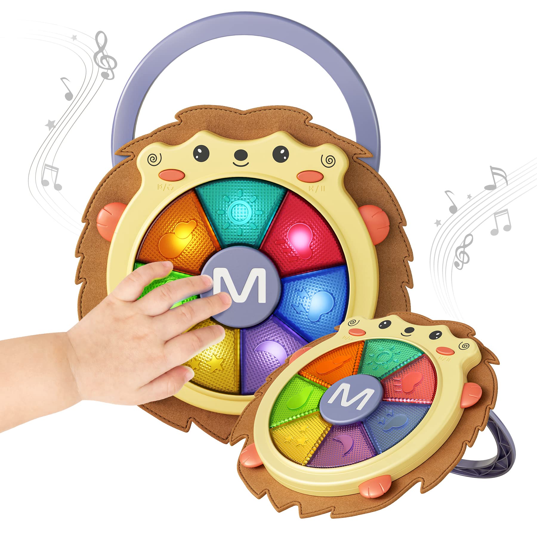 Drum Musical Baby Toy Set,Music Drum Toy with Sound and Light,Musical Instruments Game,Sensory Activity Toys Learning Educational Toy Gift for Toddler 18 Months and Up(hedgehog)