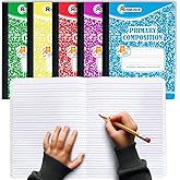 Rosmonde Composition Notebooks Primary Ruled 5 Pack, 200 Pages (100 Sheets), Color Marble Composition Notebook, Sewn Binding Hard Cover, Primary Composition Notebook, Writing Dotted Lined