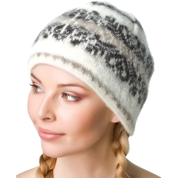 FREYJA WOOL ICELANDIC Handmade Wool Winter Beanie Hat Gray White 81XOZ0tIOZL._AC_UY350_.jpg main image 2