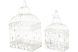 DECO 79 D'Eco 79 82676 2-Piece Metal Square Bird Cage Set, white, 8"l x 10"w x 22"h