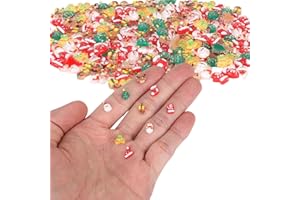 210pcs Mini Christmas Statues, 9 Styles Resin Adorable Miniature Snowman Santa Tree Gloves Candy Canes Bells Figurines Small 