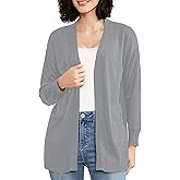 Women's Open Front Cardigan with Pockets Long Sleeve Solid Color Lightweight Knit Sweater