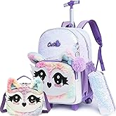 Meetbelify Rolling Backpack for Girls Backpacks with Wheels for Elementary School Students Kids 3 in 1 Travel Luggage Suitcase with Lunch Box Pencil Case for Girls Age 8-10 Cute Panda