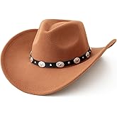 Lanzom Women Men Felt Wide Brim Western Cowboy Hats Belt Buckle Panama Hat