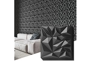 Art3d 33-Pack 3D Wall Panels for Interior Wall Decor, Modern Diamond Textured Accent Wall Paneling for Gaming Living Room TV Wall Background, 12 x 12 inch Black