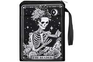 VeloKomo Gothic Book Sleeve Pouch - Skeleton Tarot Books Covers Protector for Paperbacks with Handle Pocket Waterproof Bookworm Accessories Bookish Birthday Halloween Christmas Gift for Reading Lover