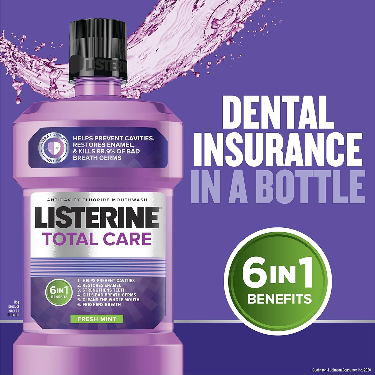 Listerine Total Care Anticavity Fluoride Mouthwash, 6 Benefit Mouthwash to Help Kill 99% of Germs that Cause Bad Breath, Prevent Cavities, Strengthen Enamel & More, Fresh Mint Flavor, 1 L : Mouthwashes : Beauty