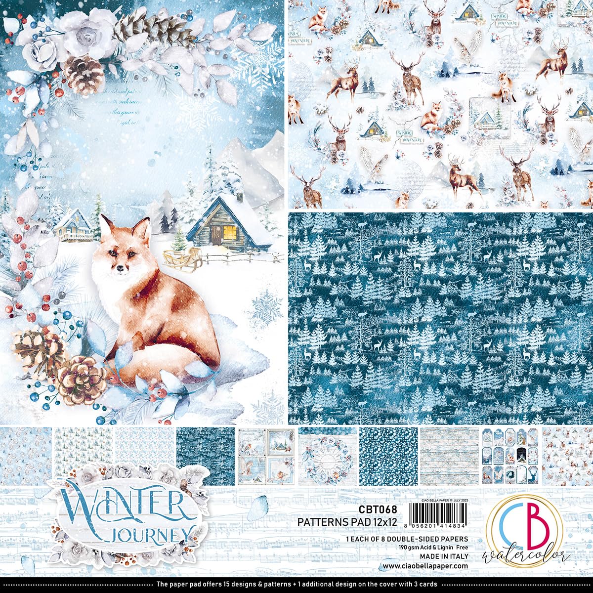 Ciao Bella Winter Journey 12x12 Patterns Pad - 8 Sheets, 190gsm Paper, 12 x 12 inches