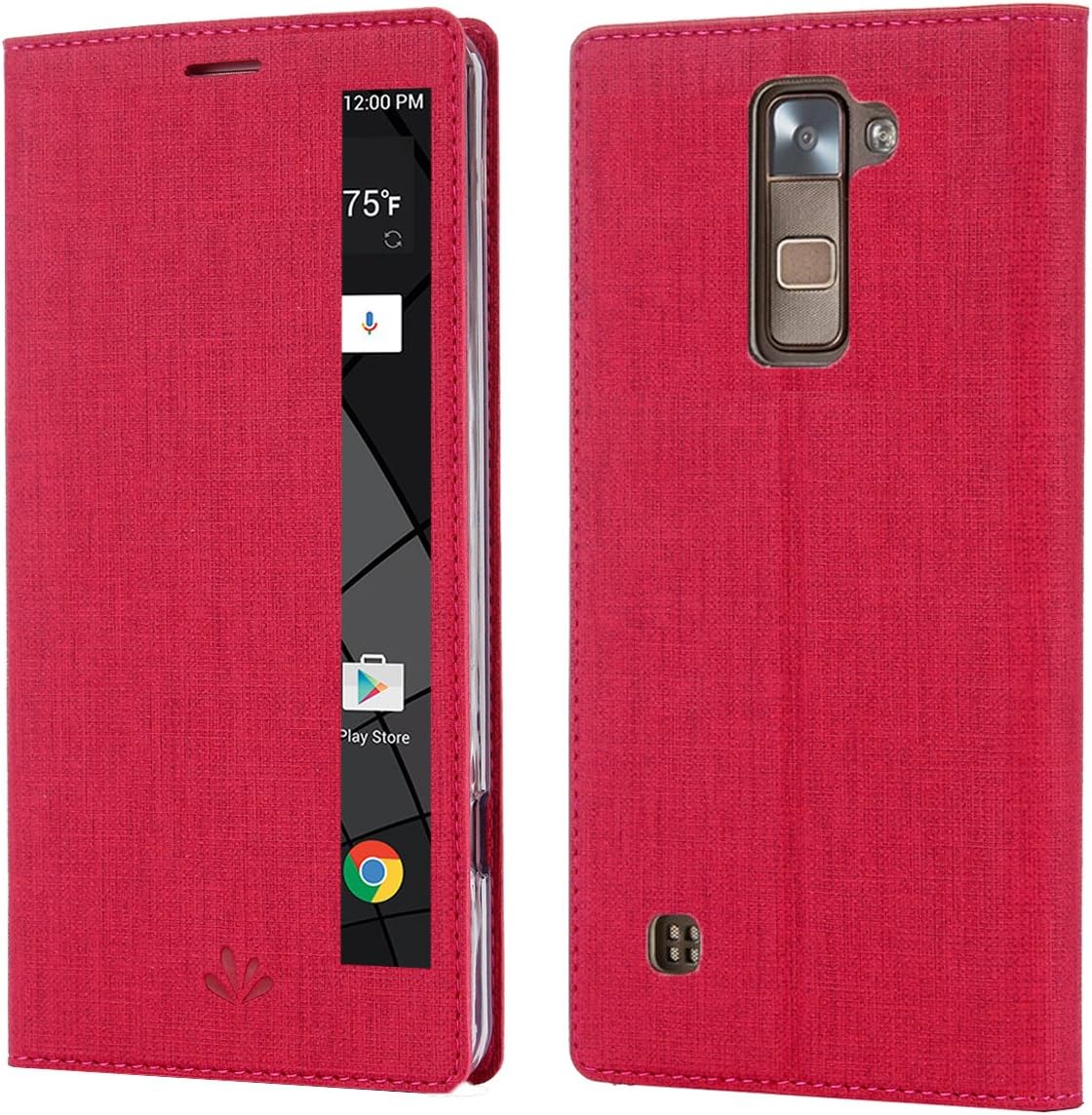 LG Stylo 2 Plus Case,LG Stylus 2 Plus Case Leather Flip Case with View Window Stand Kickstand Magnetic Closure TPU Bumper Full Cover Slim Leather Case for LG Stylus 2 Plus/Stylo 2 Plus(Rose)