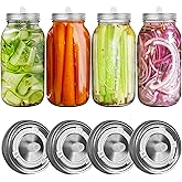 Fermentation Lids for Wide Mouth Mason Jars, 4 Stainless Steel Lids with Date Tracking, Starter Fermentation Kit for Beginners, Compatible with Any Fermenting Jar for Home Use