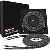 WORLDS BEST CABLES 5 Foot Ultimate - 8 AWG - Ultra-Pure OFC - Premium Audiophile HiFi Speaker Cable Pair with Eminence Gold Banana Plugs &amp; Carbon Tweed Jacket