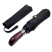 (Designed in UK) Balios® Travel Umbrella—Real Wood Handle—Auto Open & Close—Vented Windproof Double Canopy—Men's & Ladies