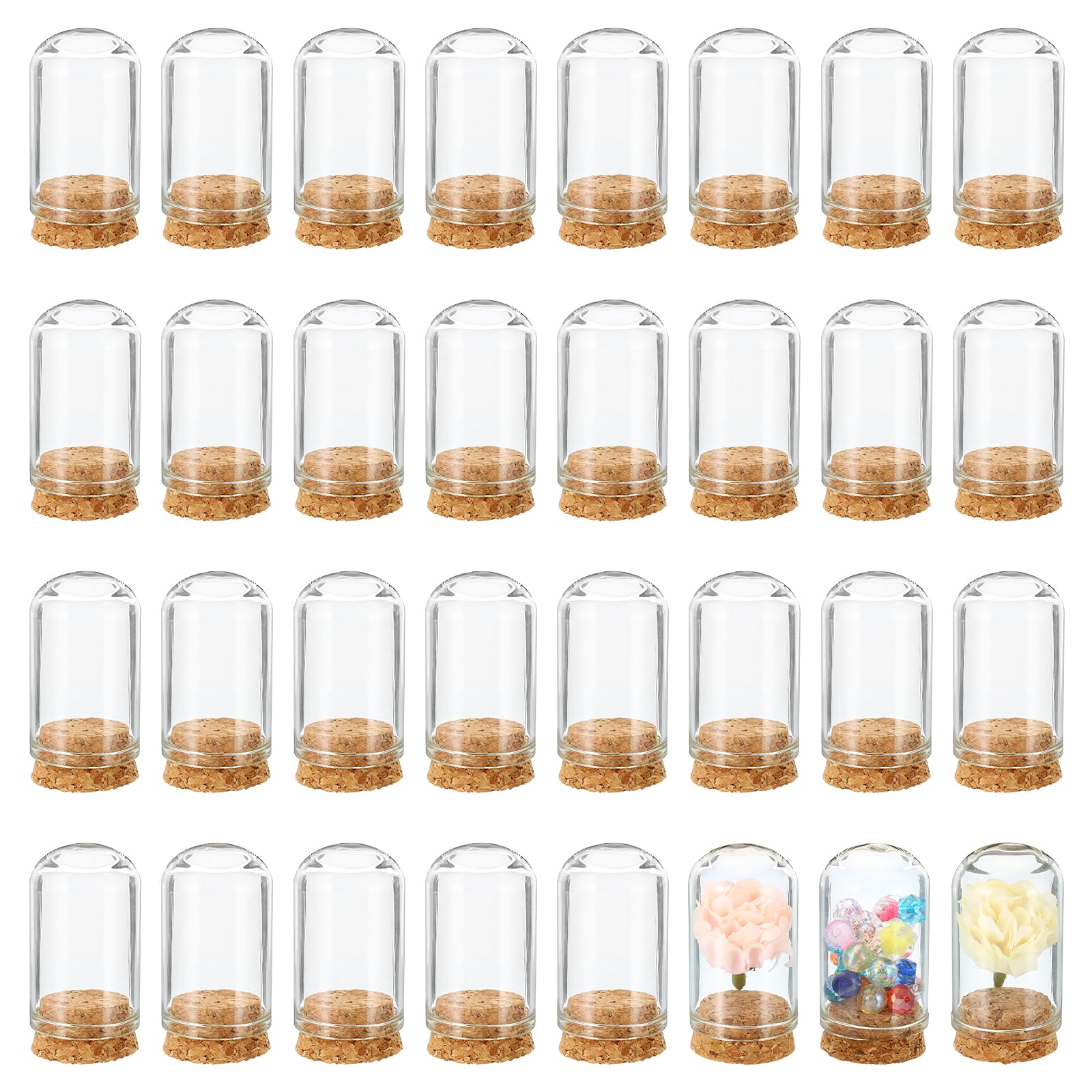 PATIKIL Mini Dome Glass Cloche, 32 Pcs 15ml Cloche Bell Jar with Cork Base 1.97" x 1.18" Dome Decorative Jars for Flower Storage Home Party Wedding