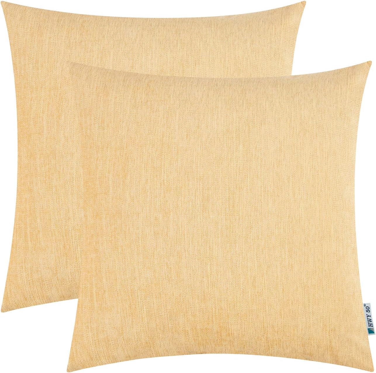 HWY 50 Cotton Linen Soft Comfortable Solid Decorative Throw Pillows Covers Set Cushion Cases for Couch Sofa Living Room Yellow 18 x 18 Inches Pack of 2 Decor