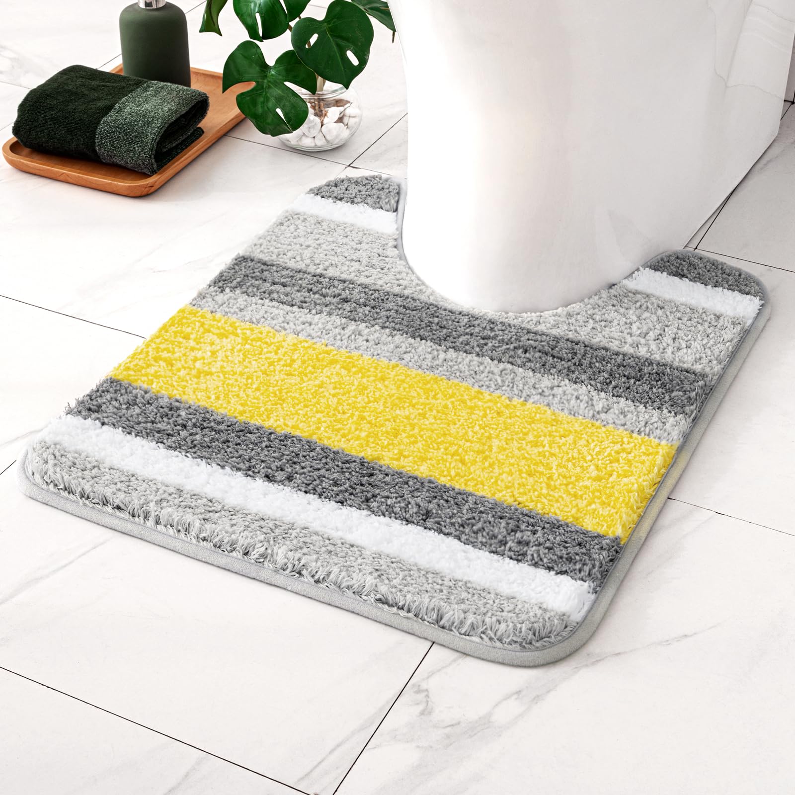 MIULEE Bath Mats Extra Soft Non Slip Absorbent Shower Mat Bathroom Rug Door Mat Inside Kitchen Rugs Carpet Washable for Bedroom Kitchen Entrance 20x24 Inch 50x60cm Yellow and Grey