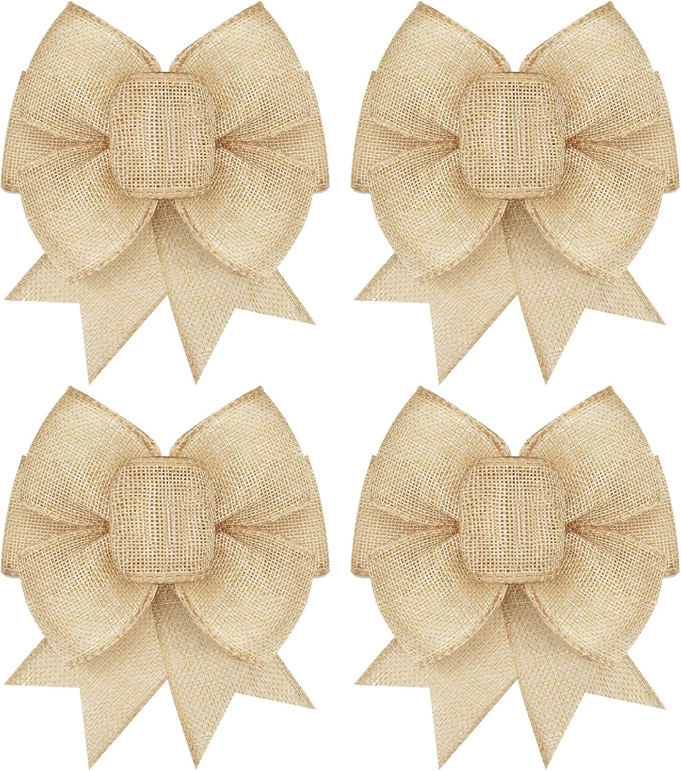 Bows & Ribbons - 4 Pieces Christmas Burlap Bows Holiday Wreath Bow Burlap Bow Handmade Burlap Bows Natural Burlap Ornament Bow Handmade Burlap Decorative Bowknot for Christmas Tree Wrapping DIY Crafts Decor Supplies