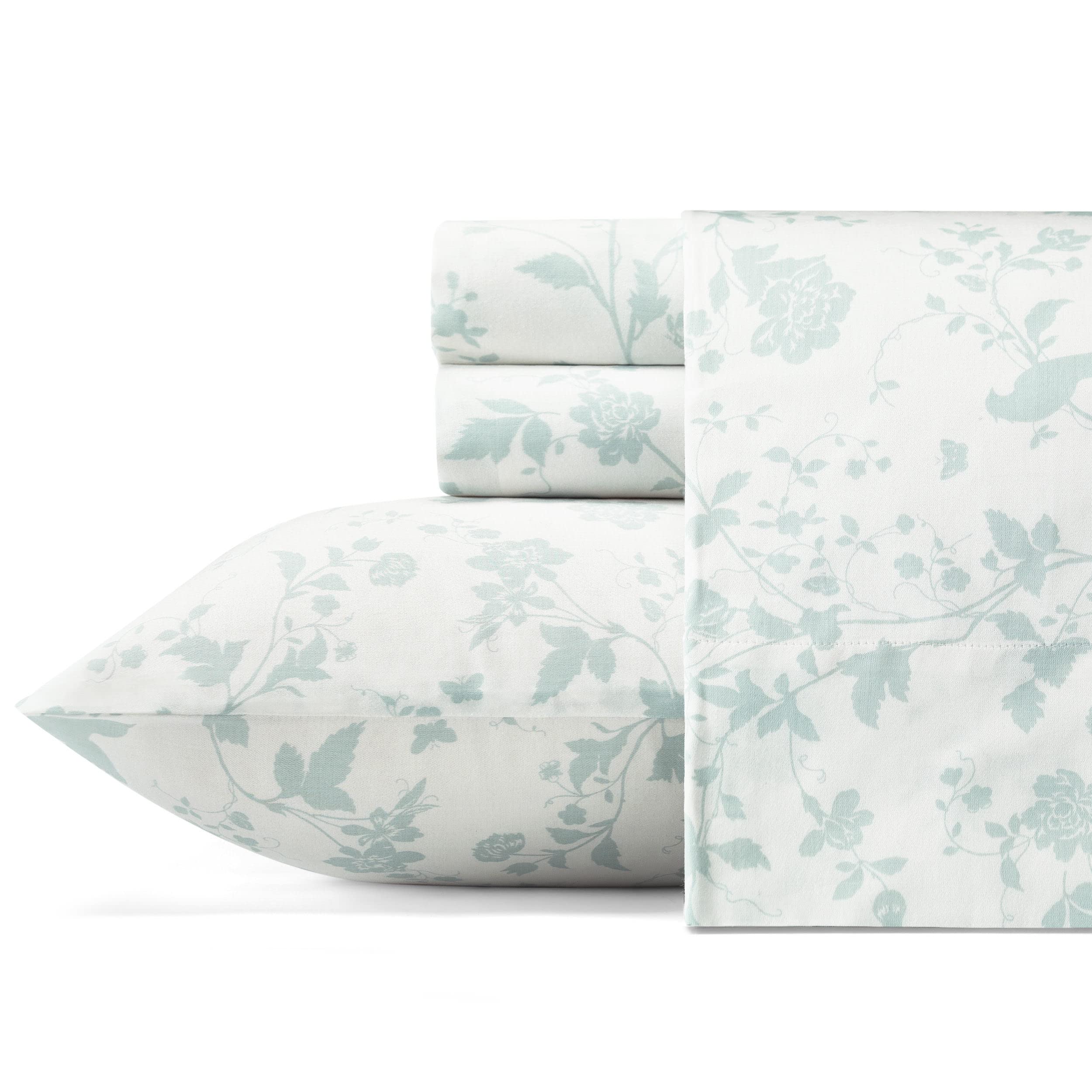 Laura Ashley Soft Sateen Cotton Bedding Set-Sleek, Smooth, & Breathable Home Decor, Garden Palace Blue, King — image 1