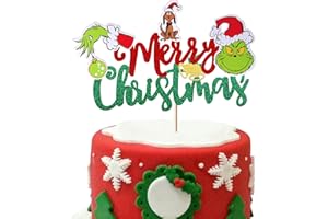 Rsstarxi 1 Pack Merry Christmas Cake Topper Glitter Christmas Cake Pick for Xmas Holiday Kids Birthday Party Cake Decorations Supplies