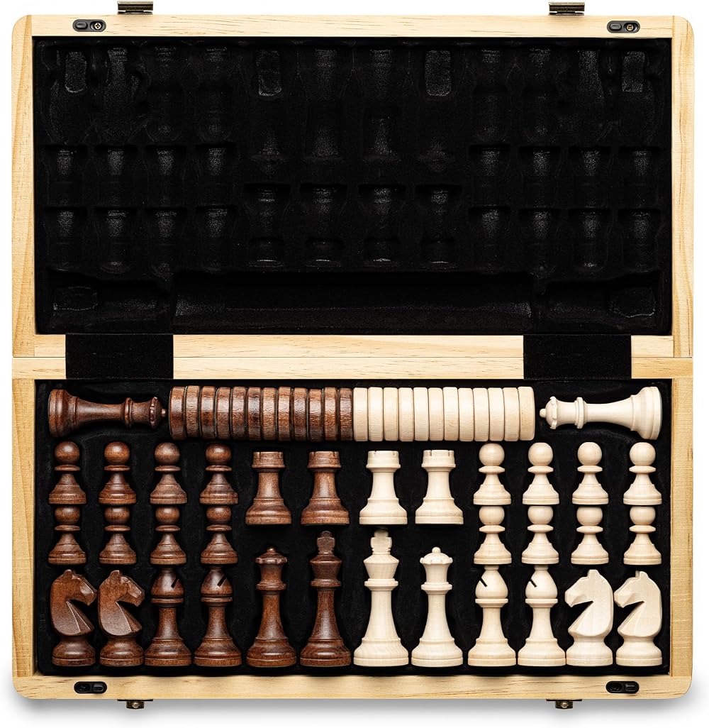A&A 15 inch Magnetic Wooden Chess Set Folding Board Staunton 3 inch King